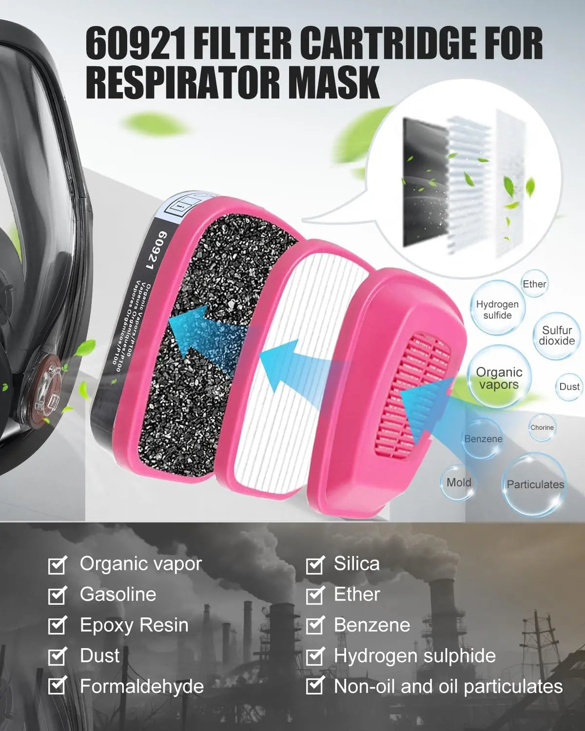 Reusable organic full face respirator gas mask